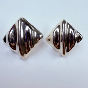 Taxco Tere Mesas Modernist Diamond Sculpted Cable Square Sterling Silv Earrings